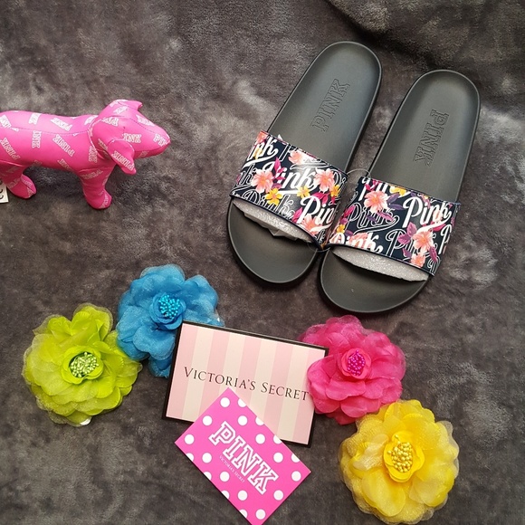 PINK Victoria's Secret Shoes - 💙👡VS PINK Navy Floral Slides👡💙